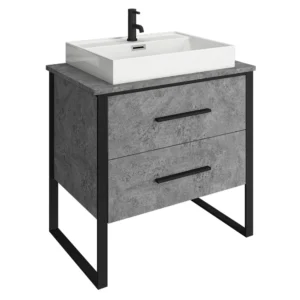 Arezzo Countertop Basin Unit - Concrete-Effect with Black Frame - 800mm inc. Basin