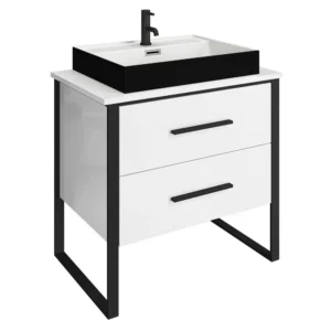 Arezzo Countertop Basin Unit - Gloss White with Black Frame - 800mm incl. Matt Black Basin