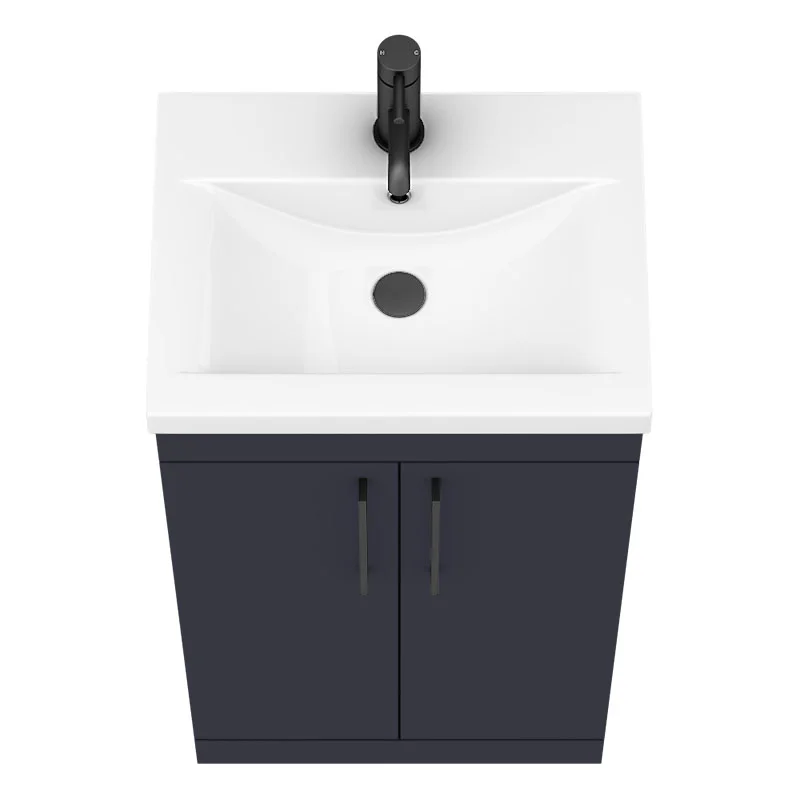 Arezzo 500 Matt Blue Floor Standing Vanity Unit with Matt Black Handles - Image 2