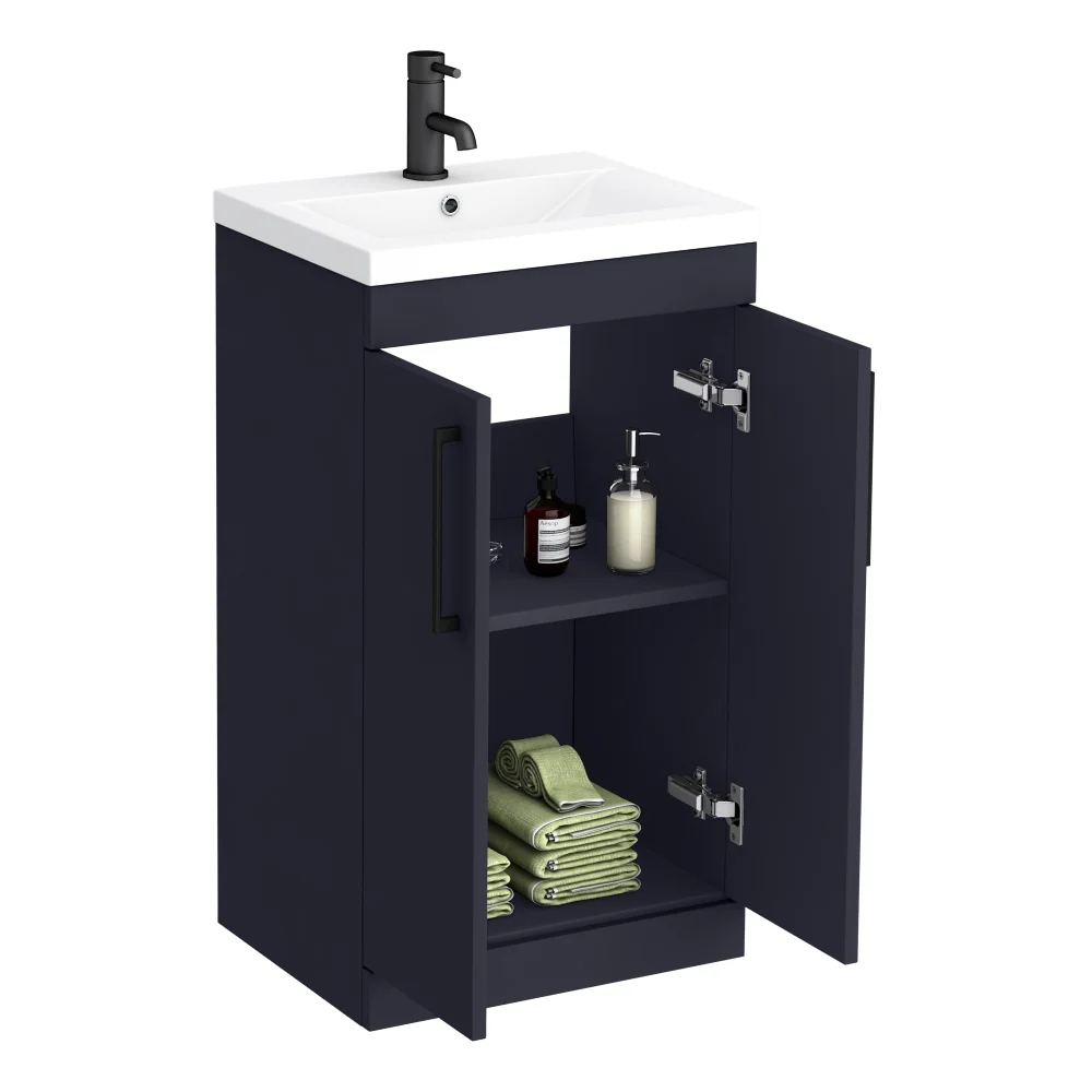 Arezzo 500 Matt Blue Floor Standing Vanity Unit with Matt Black Handles - Image 3