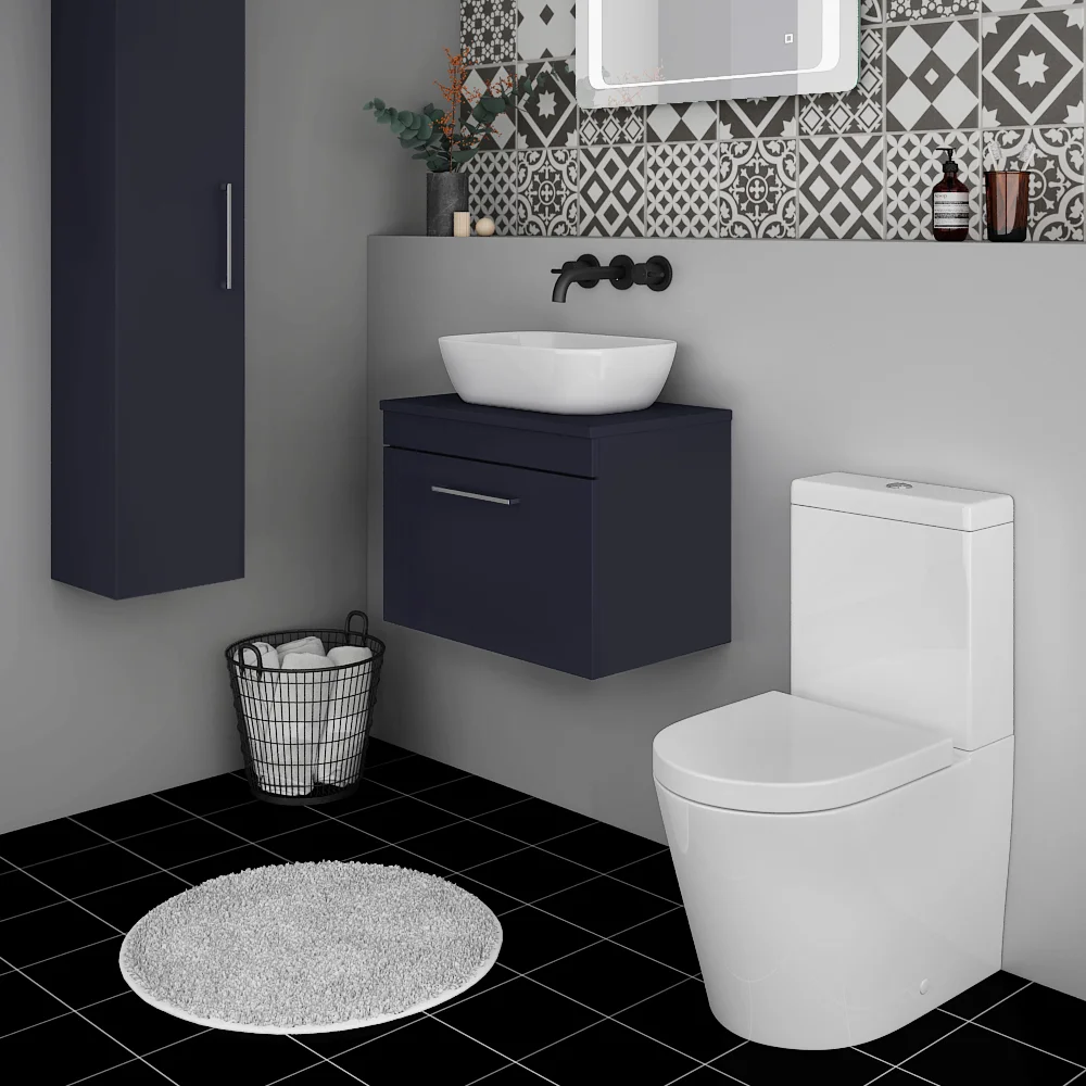 Arezzo Wall Hung Countertop Vanity Unit - Matt Blue - 600mm with Chrome Handle - Image 2