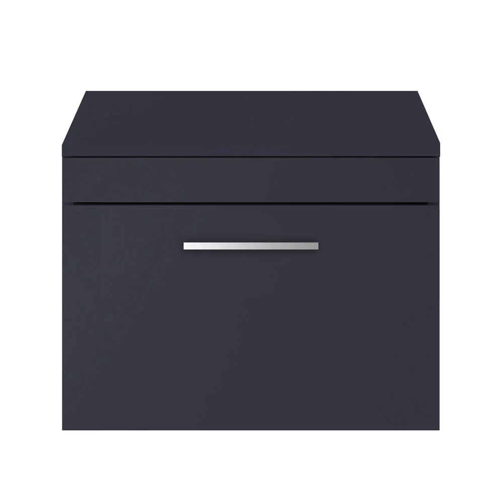 Arezzo Wall Hung Countertop Vanity Unit - Matt Blue - 600mm with Chrome Handle - Image 3