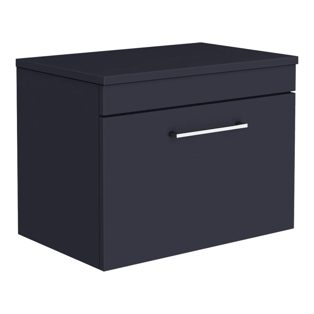 Arezzo Wall Hung Countertop Vanity Unit - Matt Blue - 600mm with Chrome Handle