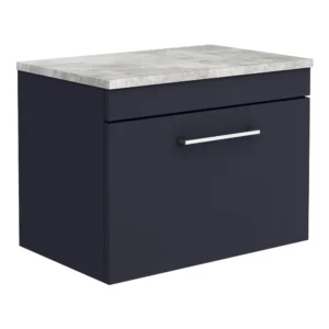 Arezzo Wall Hung Countertop Vanity Unit - Matt Blue - 600mm with Grey Worktop & Chrome Handle