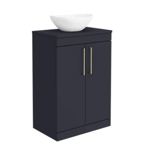 Arezzo Countertop Basin Unit - Blue with Brushed Brass Handles - 600mm inc. Basin