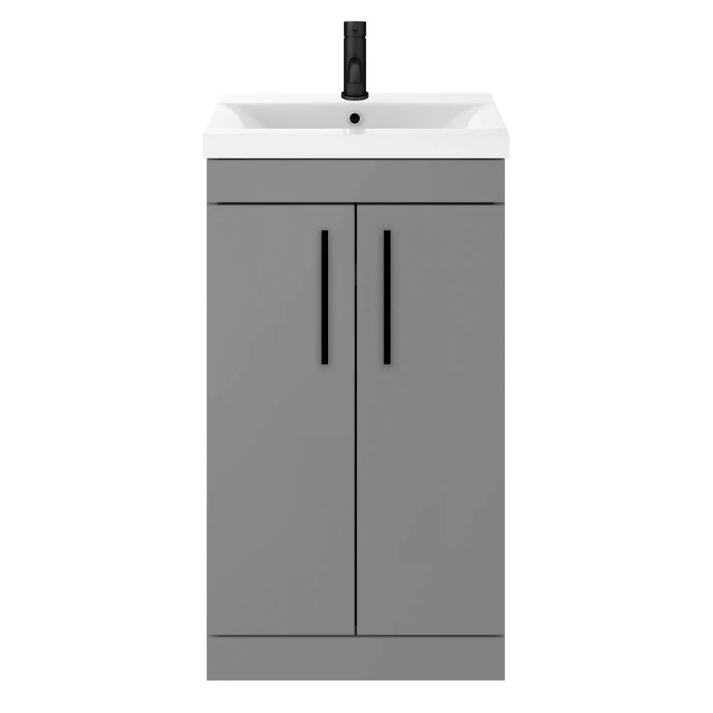 Arezzo 500 Matt Grey Floor Standing Vanity Unit with Matt Black Handles - Image 4