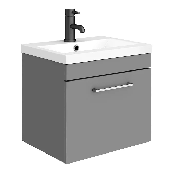 Arezzo 500 Matt Grey Wall Hung 1-Drawer Vanity Unit with Chrome Handle