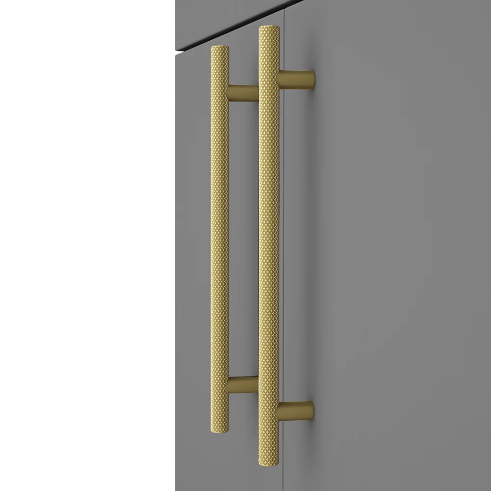 Arezzo Floor Standing Countertop Vanity Unit - Matt Grey - 600mm with Industrial Style Brushed Brass Handles - Image 2