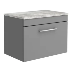 Arezzo Wall Hung Countertop Vanity Unit - Matt Grey - 600mm with Bellato Grey Worktop & Chrome Handle
