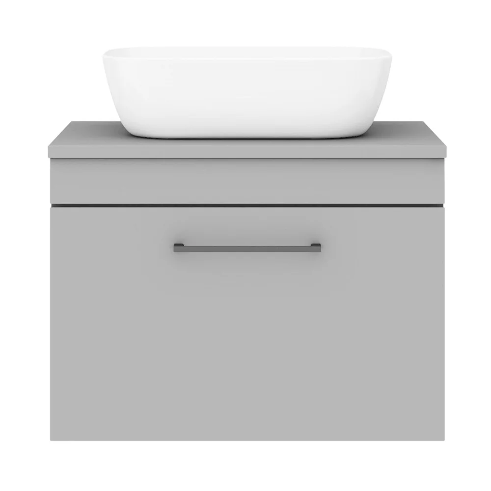 Arezzo Wall Hung Countertop Basin Unit - Grey with Black Handle - 600mm inc. Basin - Image 3