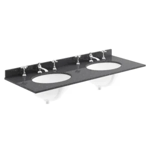 Bayswater 1200mm 3TH Black Marble Double Bowl Basin Top