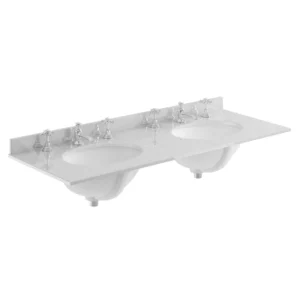 Bayswater 1200mm 3TH Grey Marble Double Bowl Basin Top
