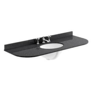 Bayswater 1200mm 3TH Curved Black Marble Single Bowl Basin Top