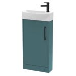 Arezzo Matt Teal Green 450mm 1TH Floor Standing Cloakroom Vanity Unit With Matt Black Handle