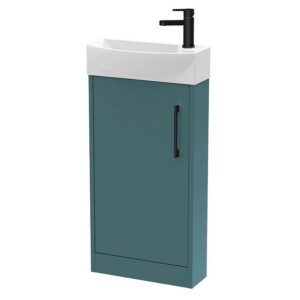 Arezzo Matt Teal Green 450mm 1TH Floor Standing Cloakroom Vanity Unit With Matt Black Handle