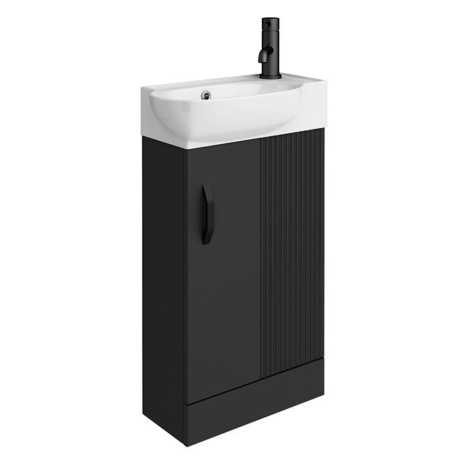 Valencia Perla Fluted Floor Standing Cloakroom Vanity with Matt Black Handle (Matt Black - 450mm Wide)