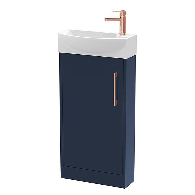 Arezzo Matt Blue 450mm 1TH Floor Standing Cloakroom Vanity Unit With Rose Gold Handle