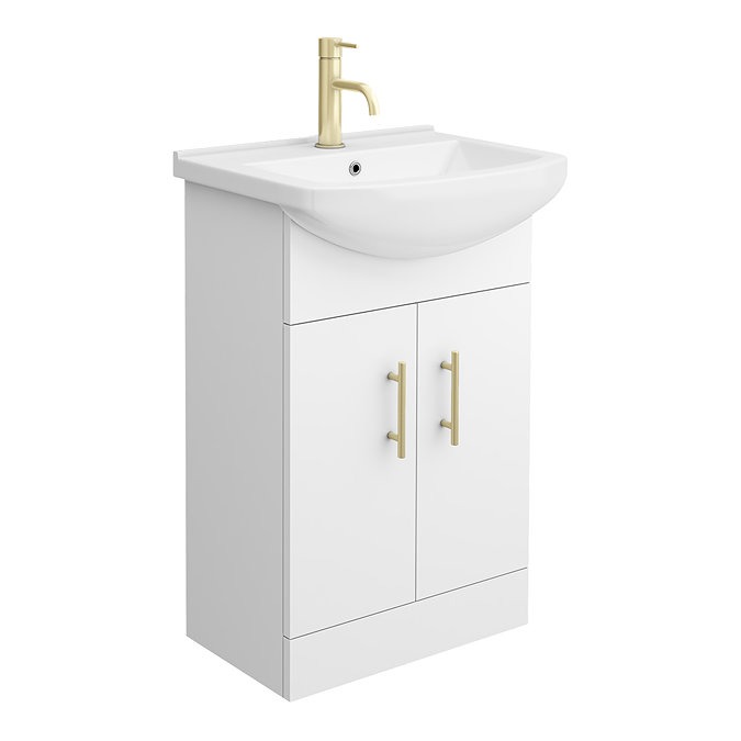 Venice 560 Gloss White Vanity with Brushed Brass Handles (Unit Depth 300mm)