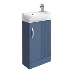 Valencia Perla Fluted Floor Standing Cloakroom Vanity (Matt Blue - 450mm Wide)