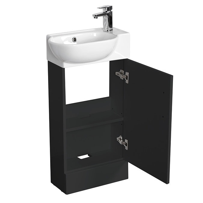 Valencia Perla Fluted Floor Standing Cloakroom Vanity with Matt Black Handle (Matt Black - 450mm Wide) - Image 2