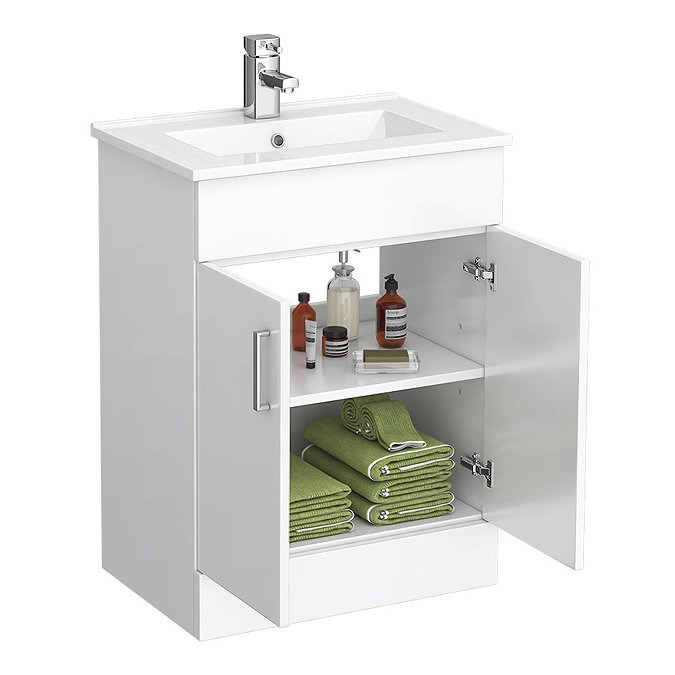 Toreno Vanity Sink With Cabinet - 600mm Modern High Gloss White - Image 3