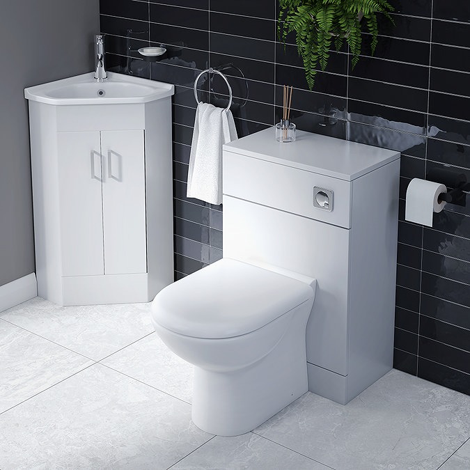 Alaska Corner Vanity Unit - Gloss White - 590mm with Chrome Handles - Image 3