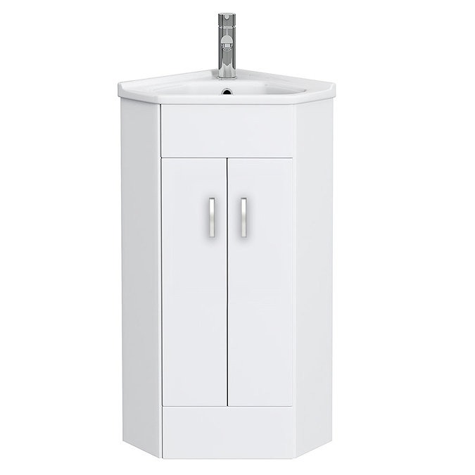 Alaska Corner Vanity Unit - Gloss White - 590mm with Chrome Handles - Image 5