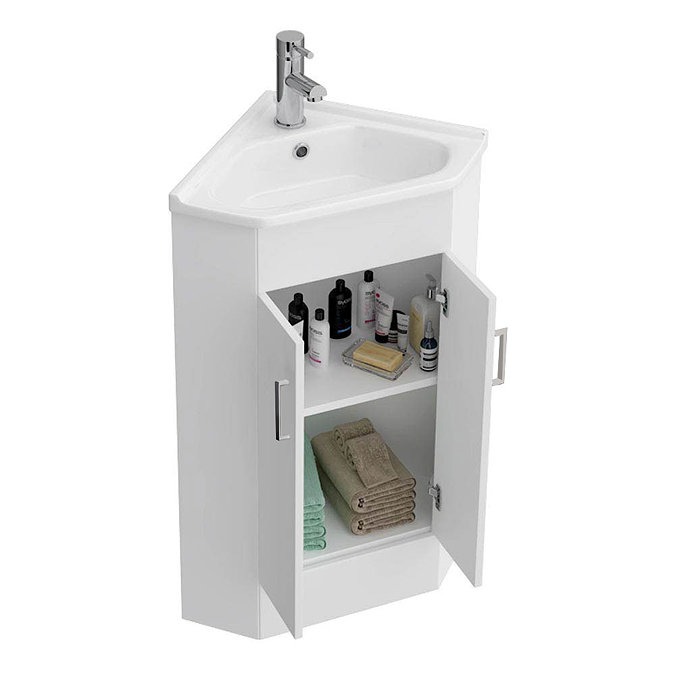 Alaska Corner Vanity Unit - Gloss White - 590mm with Chrome Handles - Image 6