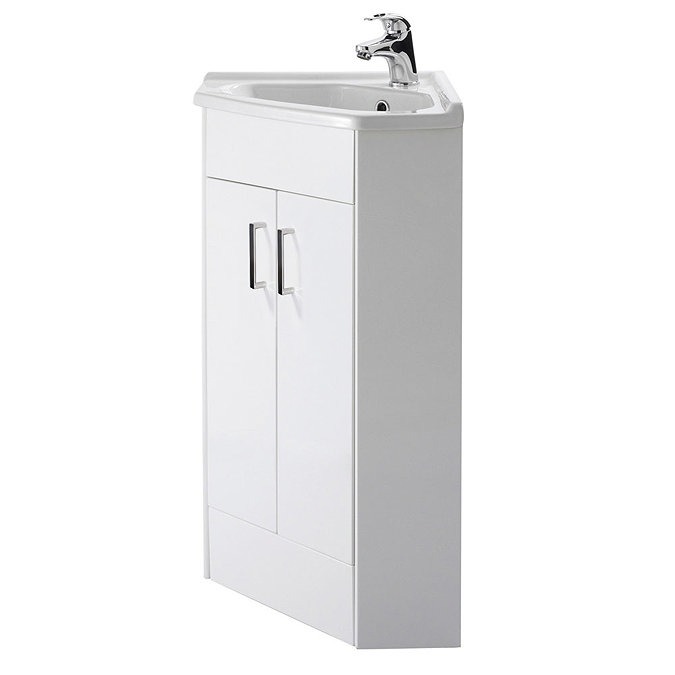 Alaska Corner Vanity Unit - Gloss White - 590mm with Chrome Handles - Image 7