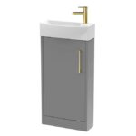 Arezzo Matt Grey 450mm 1TH Floor Standing Cloakroom Vanity Unit With Brushed Brass Handle