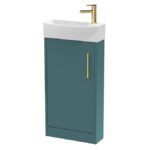 Arezzo Matt Teal Green 450mm 1TH Floor Standing Cloakroom Vanity Unit With Brushed Brass Handle