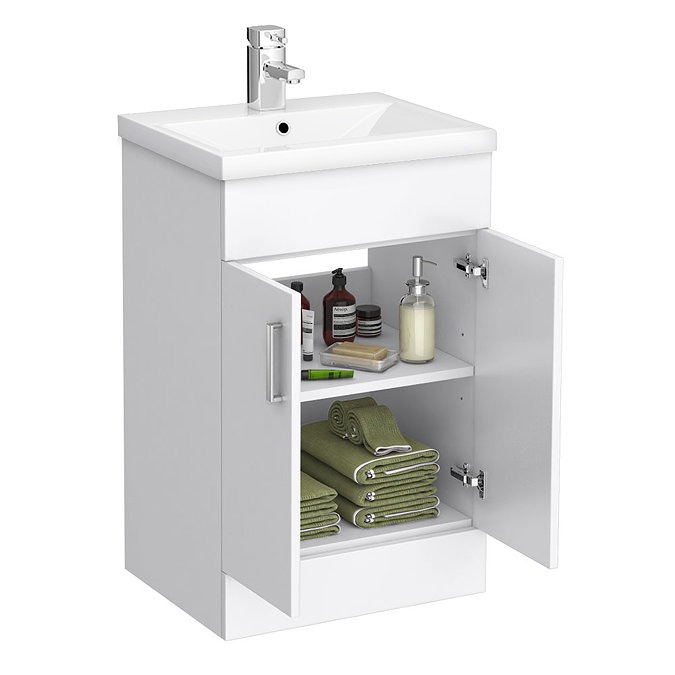 Toreno Basin Unit - 500mm Modern High Gloss White with Mid Edged Basin - Image 3