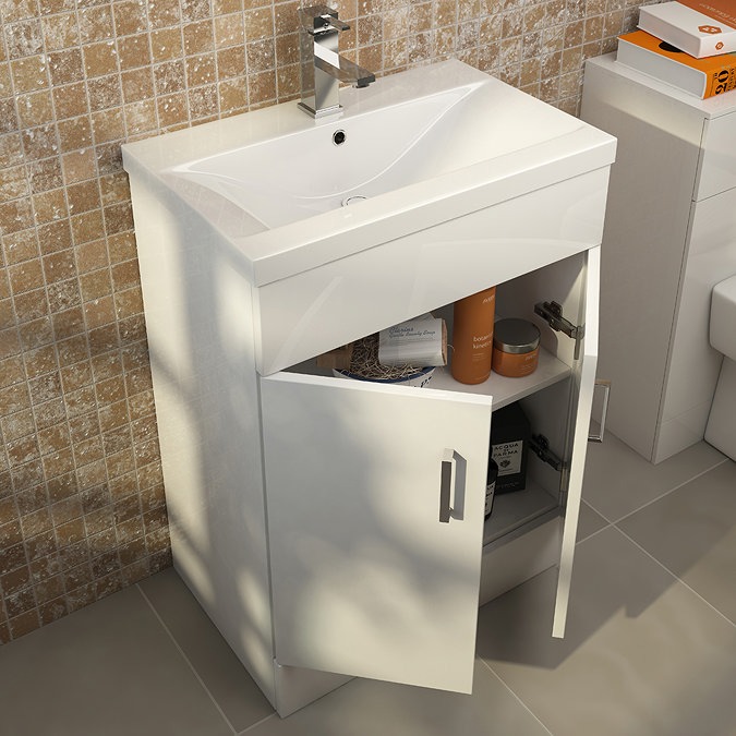 Toreno Basin Unit - 500mm Modern High Gloss White with Mid Edged Basin - Image 4