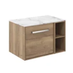 Product Details Finish: Sage Green (Matt lacquered) Unit Dimensions: (W)600 x (D)455 x (H)450mm Worktop Dimensions: (W)610 x (D)455 x (H)13mm Unit Material: 16 and 18mm MDF Solvent Free Acrylic Lacquer Worktop Material: Modified Acrylic Handle Material: Epoxy coated aluminium Floor Standing with Legs or Wall Hung Carrara marble effect worktop Sage Green modern furniture handles ACTIVE antibacterial Anti fingerprint Double drawer unit Fully assembled Soft close drawers (30kg weight capacity) Wall hangers with 3 way adjustment (200kg weight capacity when fitted to solid wall) Standards: EN 13986, EN 14749 10 Year Guarantee  Tap holes have to be drilled by the customer.  Images are for illustrative purposes.  All measurements are approximate