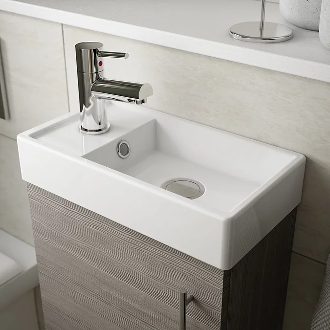 Milan W400 x D222mm Grey Avola Effect Compact Wall Hung Basin Unit - Image 2