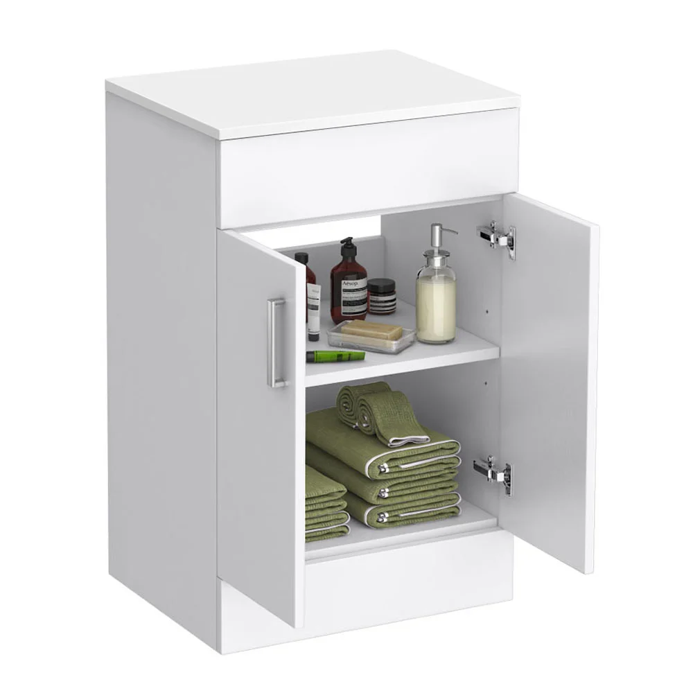 Toreno Floor Standing Countertop Vanity Unit - Gloss White - 505mm with Chrome Handles - Image 2