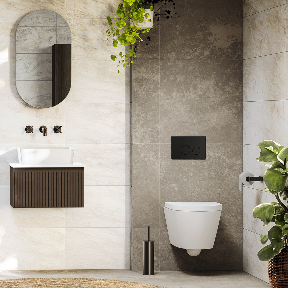 Venice Linea 800mm Rustic Oak Vanity - Wall Hung 2 Drawer Unit with Worktop - Image 4
