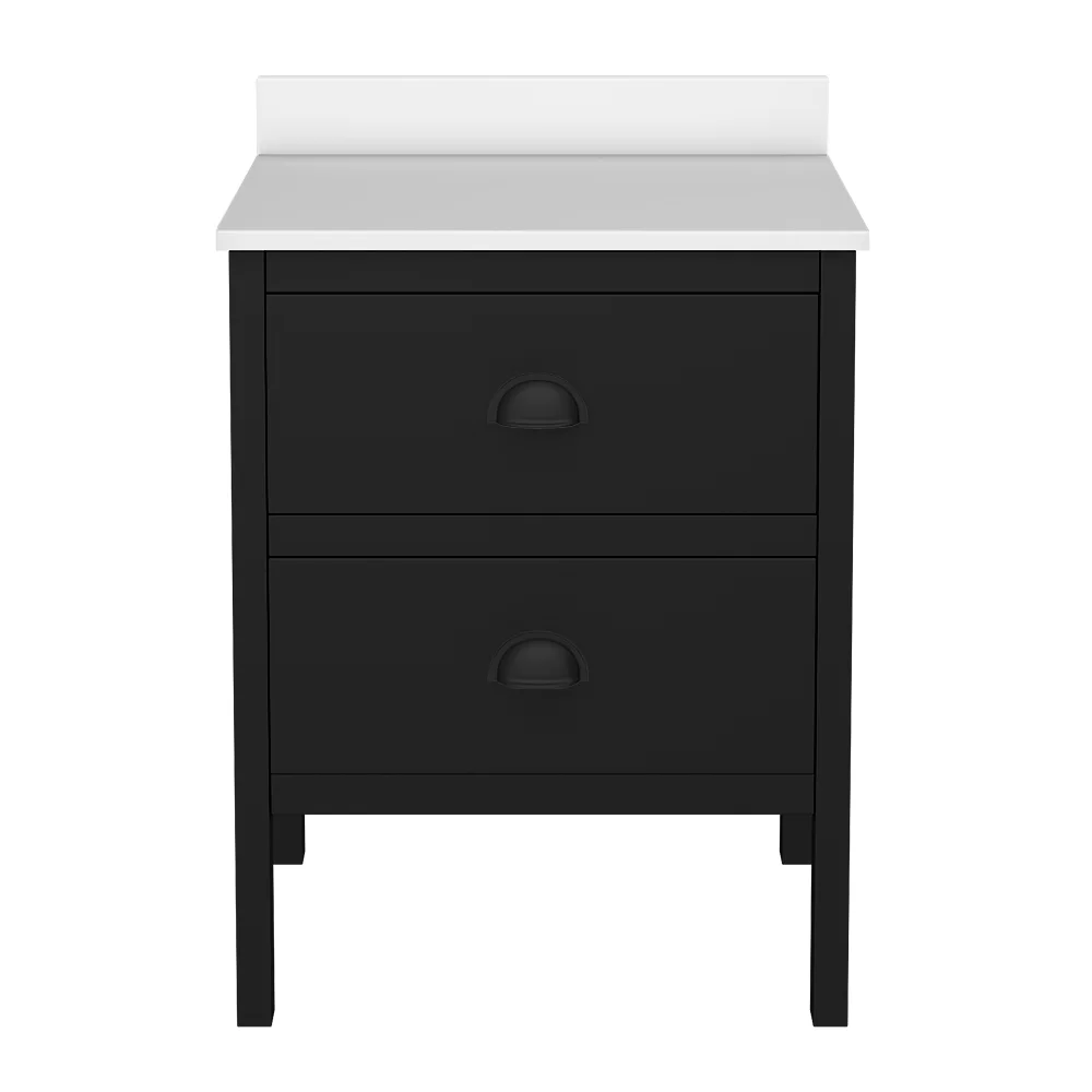 Alchemy 610mm Floor Standing Vanity Unit - Matt Black with White Granite Worktop & Matt Black Handles - Image 3