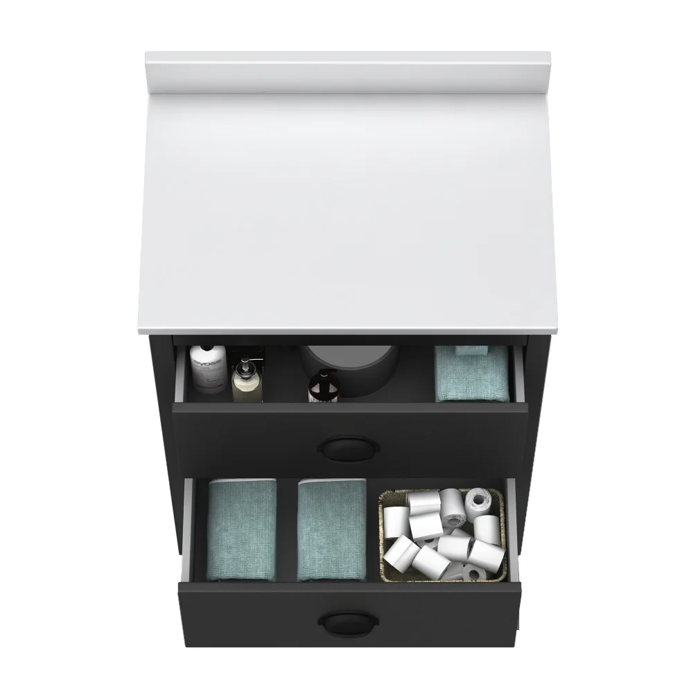 Alchemy 610mm Floor Standing Vanity Unit - Matt Black with White Granite Worktop & Matt Black Handles - Image 2