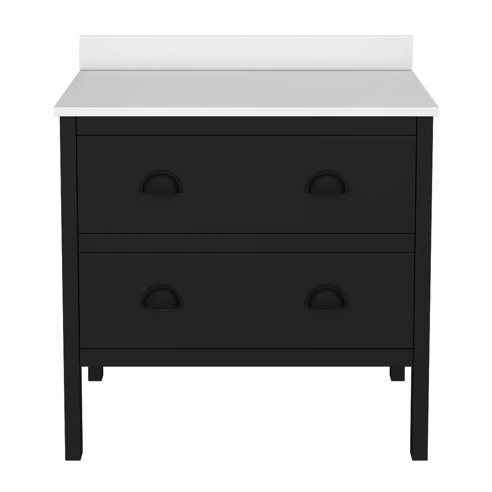 Alchemy 810mm Floor Standing Vanity Unit - Matt Black with White Granite Worktop & Matt Black Handles - Image 3