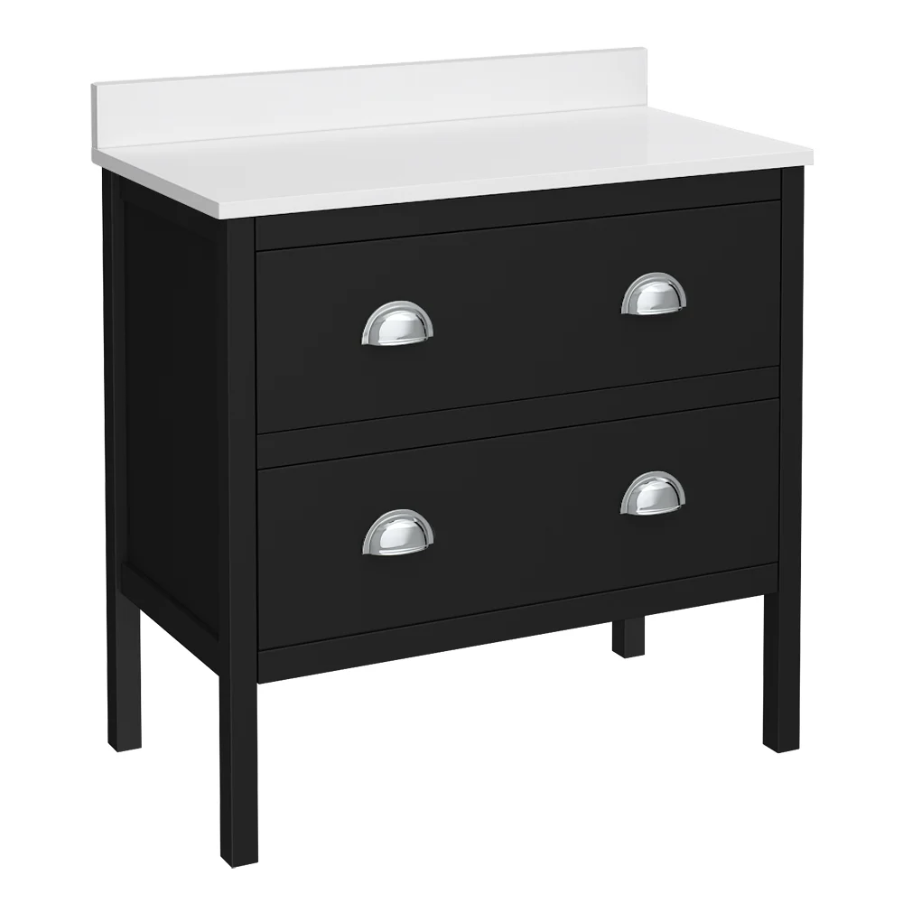 Alchemy 810mm Floor Standing Vanity Unit - Matt Black with White Granite Worktop & Chrome Handles