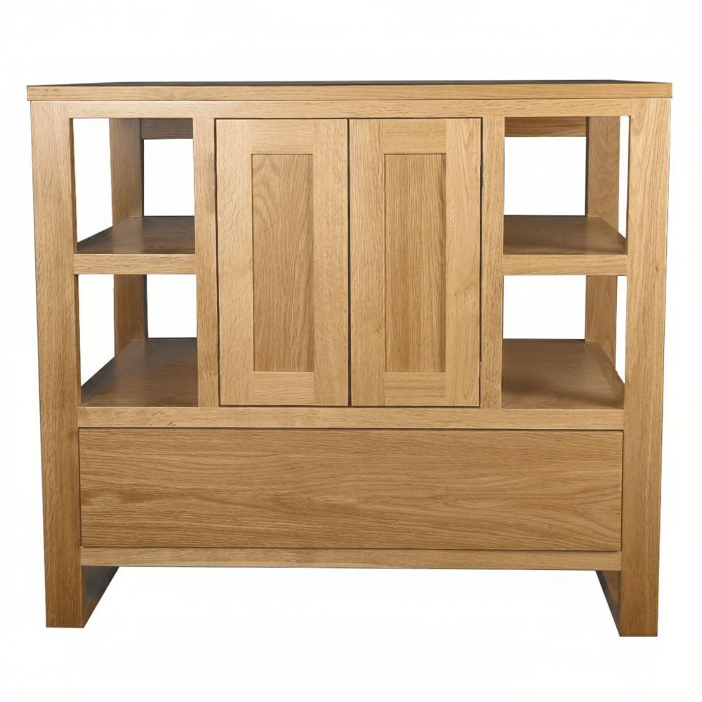 Trafalgar 900mm Solid Oak Floor Standing Countertop Vanity Unit with Matt Black Handles - Image 6