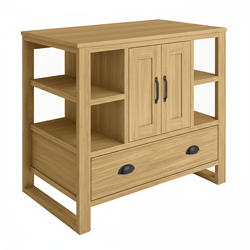 Trafalgar 900mm Solid Oak Floor Standing Countertop Vanity Unit with Matt Black Handles