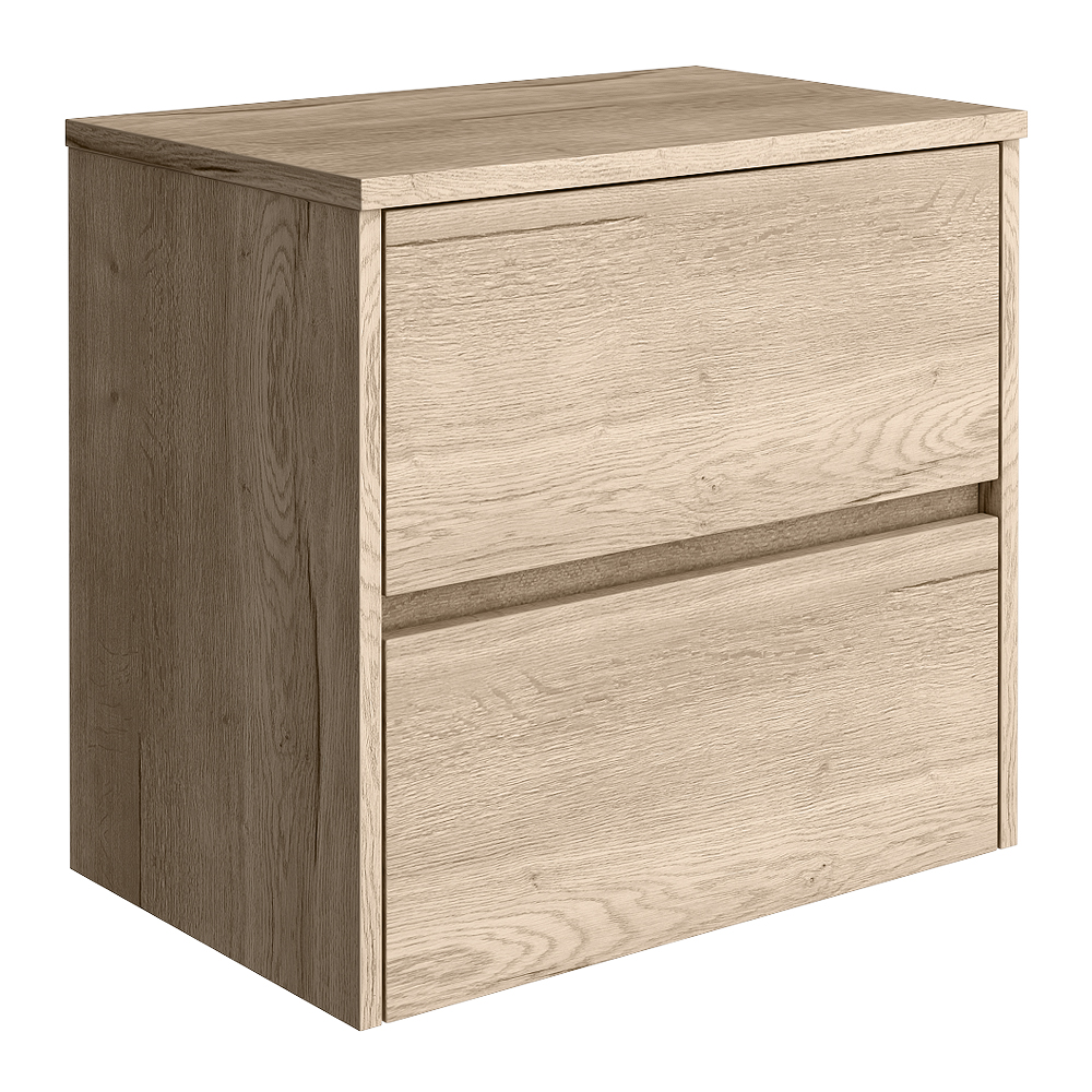 Venice Linea Rustic Oak Countertop Basin Unit - 600mm 2 Drawer with Round Matt White Basin - Image 3
