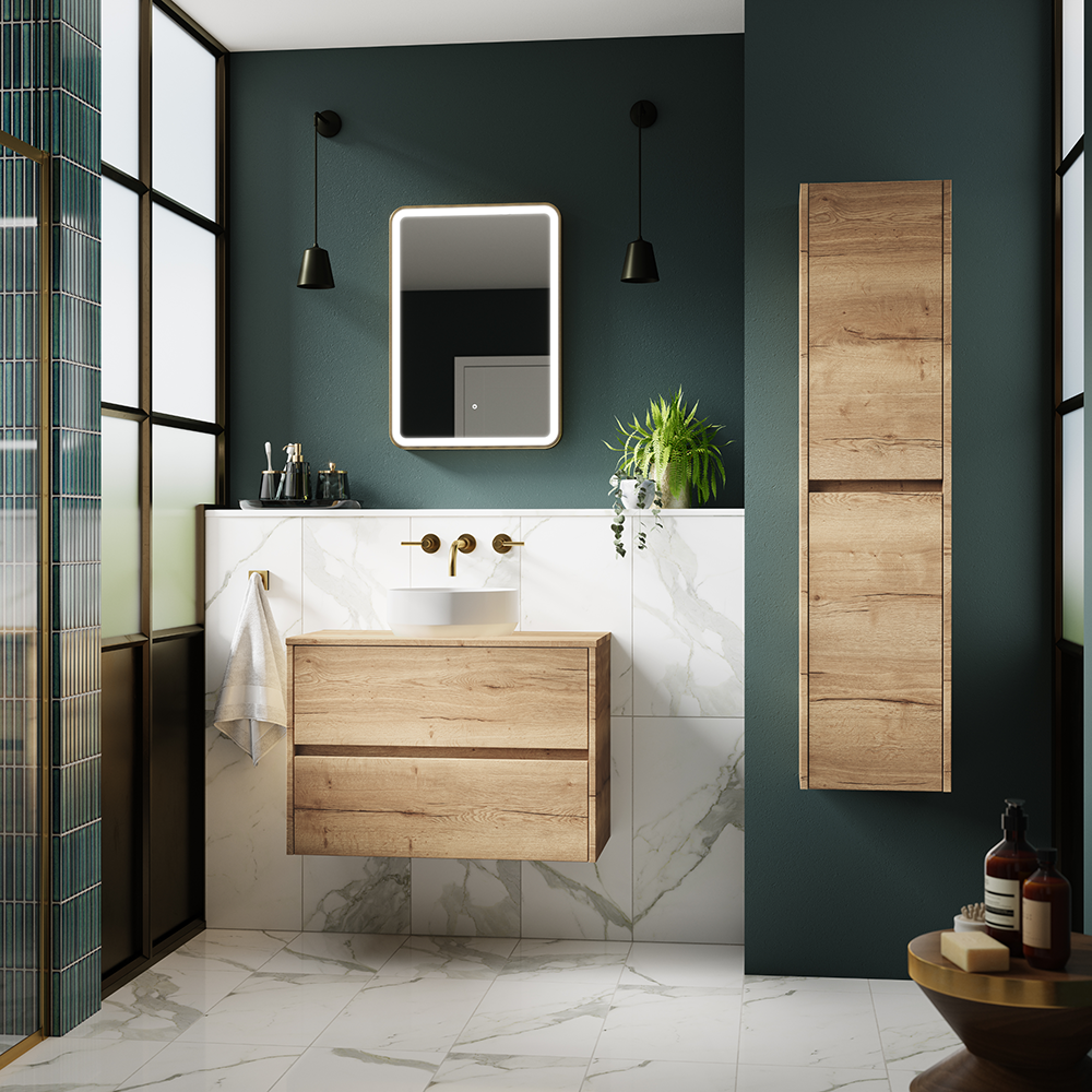Venice Linea 800mm Rustic Oak Vanity - Wall Hung 2 Drawer Unit with Worktop - Image 3