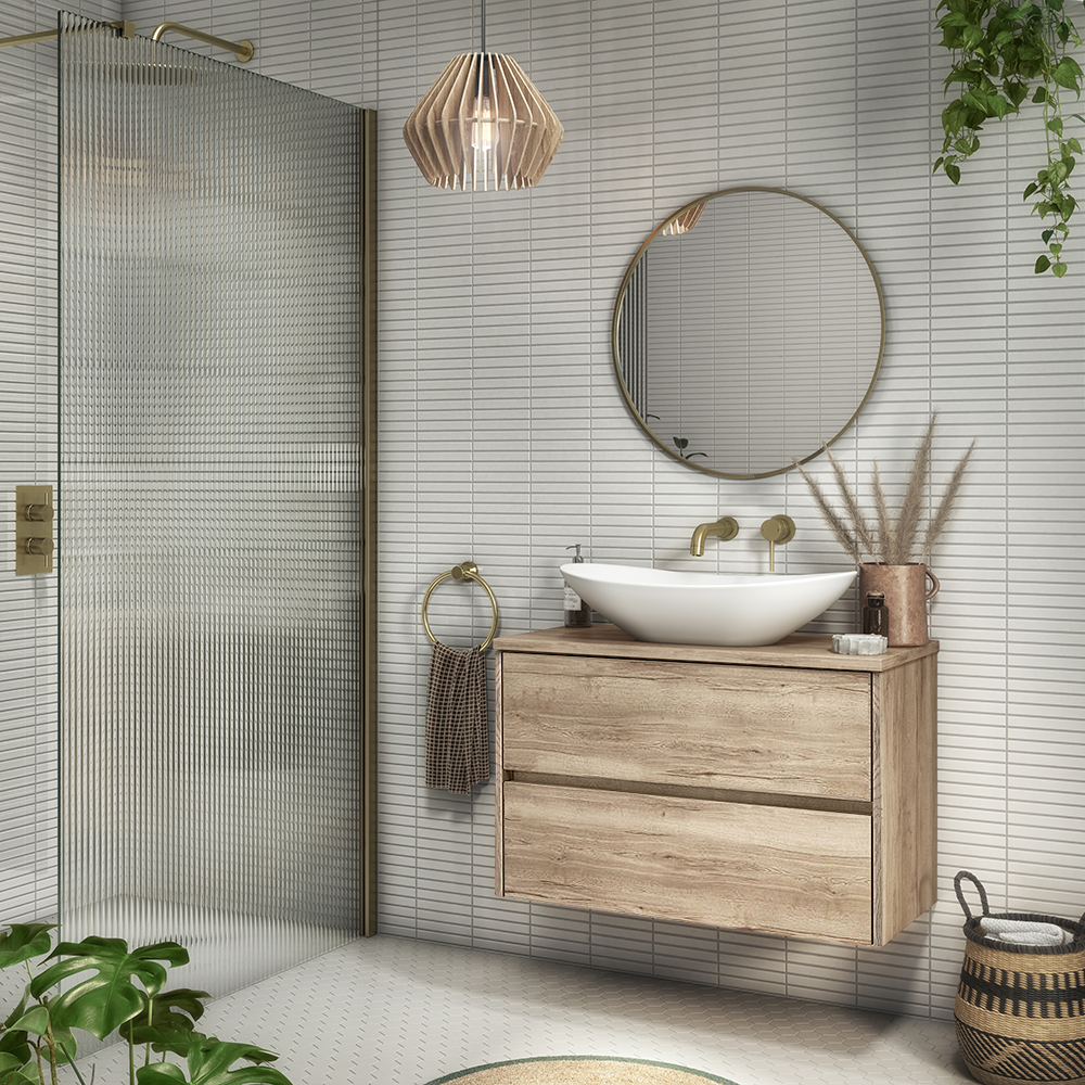 Venice Linea 800mm Rustic Oak Vanity - Wall Hung 2 Drawer Unit with Worktop - Image 2