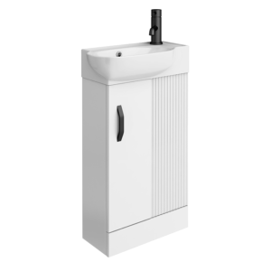 Valencia Perla Fluted Floor Standing Cloakroom Vanity with Matt Black Handle (Gloss White - 450mm Wide)