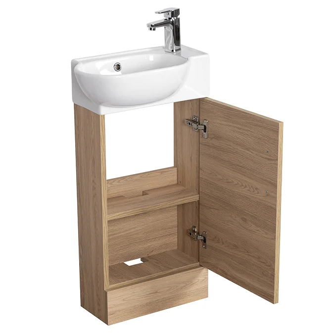 Valencia Perla Floor Standing Cloakroom Vanity (Light Oak Effect - 450mm Wide) - Image 4