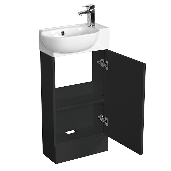 Valencia Perla Fluted Floor Standing Cloakroom Vanity (Matt Black - 450mm Wide) - Image 2