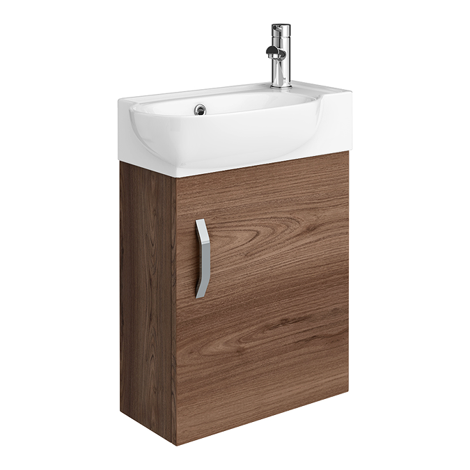 Valencia Perla Wall Hung Cloakroom Vanity (Dark Oak Effect - 450mm Wide) - Image 6